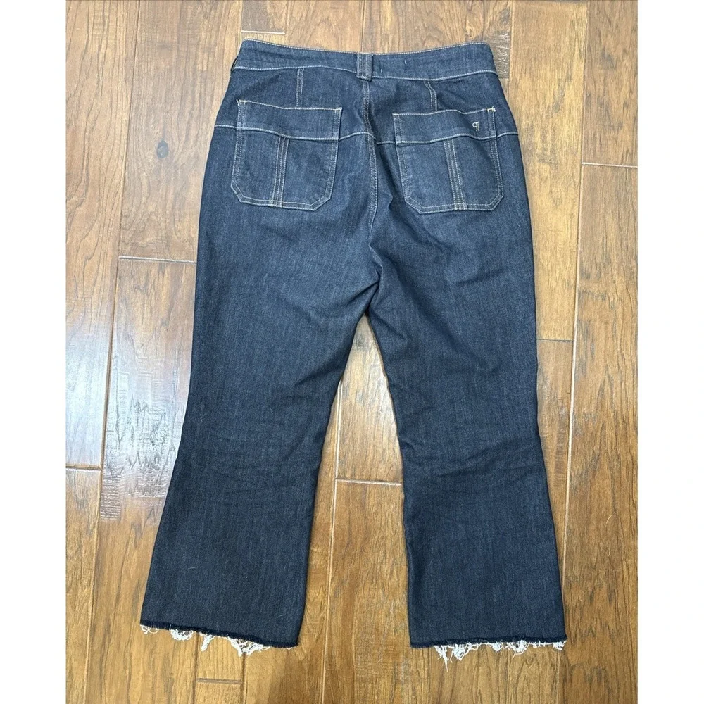 Anthropologie Pilcro Wanderer High Rise Crop Flare Jeans 32 Raw Hem Dark Wash - Picture 2 of 8